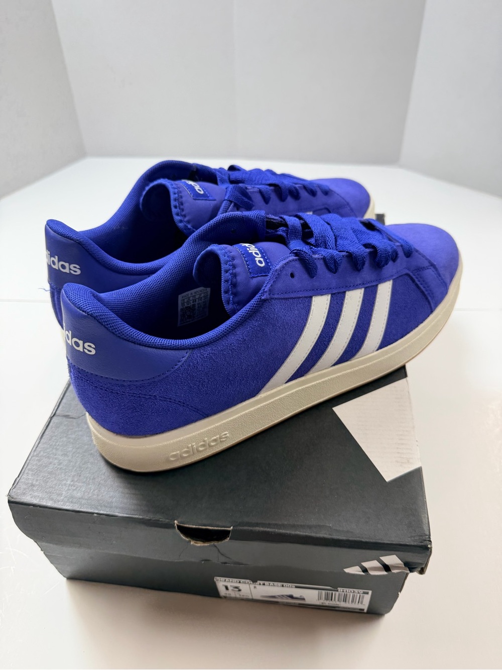 Adidas Grand Court Base 00s Blue and White Low-Top Suede Sneakers - Picture 3 of 5